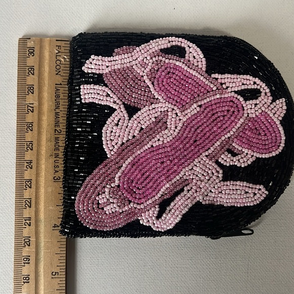 💥3/10 Sale - C. Marie Beaded Black and Pink Ballet Slippers Coin Purse - Picture 4 of 7